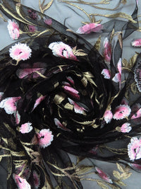Bubblegum Pink/Black/Baby Bok Choy/Multi 100% Nylon Double Border Scalloped Embroidered Floral Netting - NY Designer - 56W