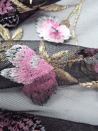 Bubblegum Pink/Black/Baby Bok Choy/Multi 100% Nylon Double Border Scalloped Embroidered Floral Netting - NY Designer - 56W