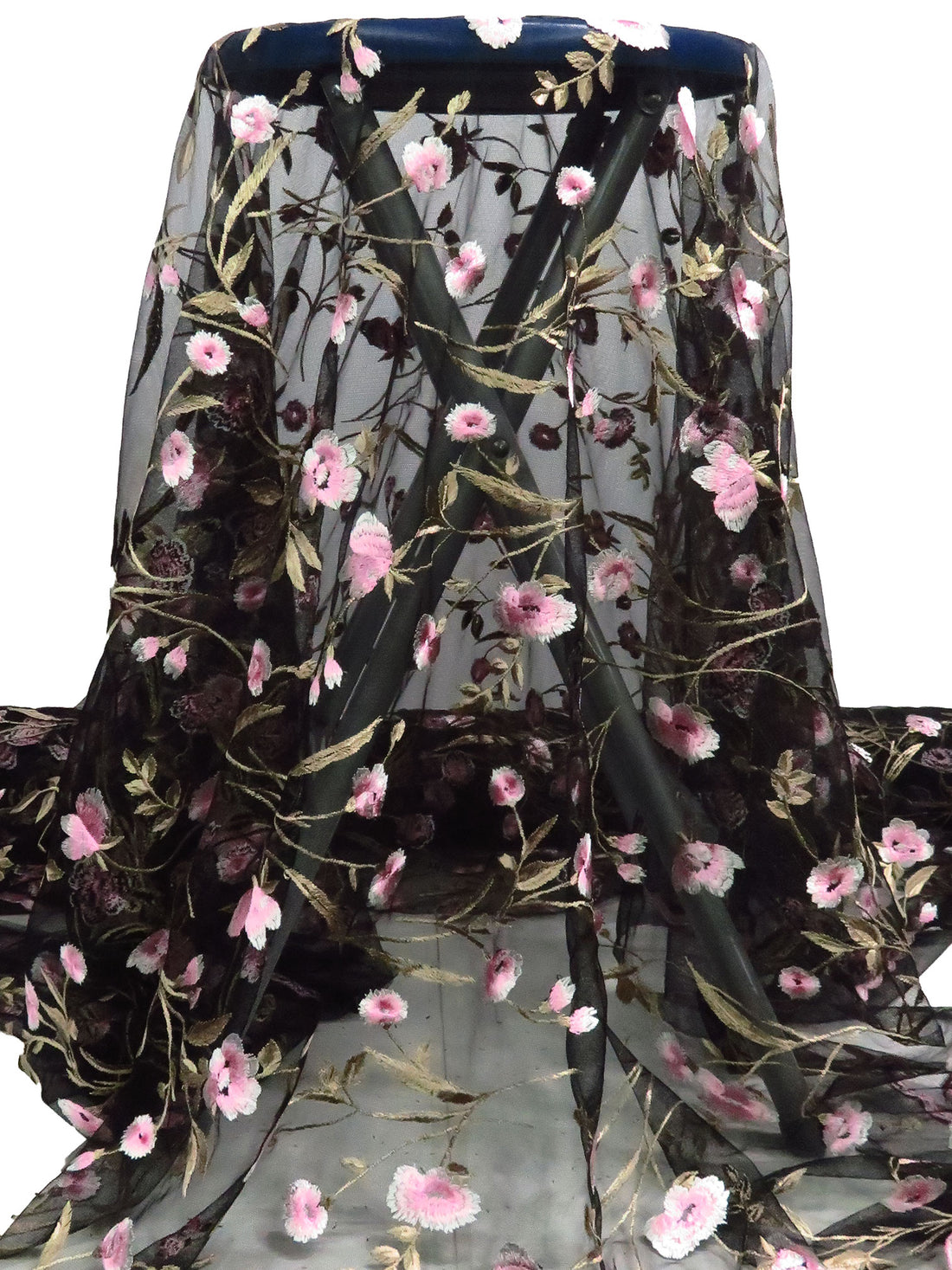 Bubblegum Pink/Black/Baby Bok Choy/Multi 100% Nylon Double Border Scalloped Embroidered Floral Netting - NY Designer - 56W