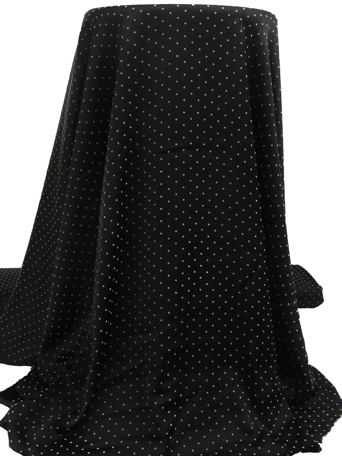 Black/Dusty Beige 100% Polyester Flocked Polka Dot Print Habotai - Imported From Italy - 58W