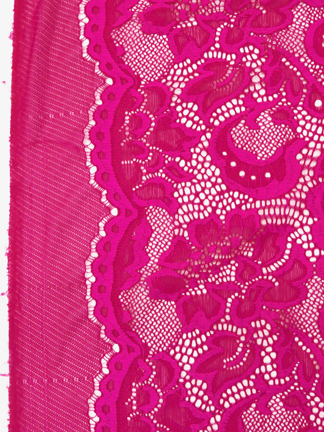 Vivid Cerise Pink Polyester/Lycra Double Boarder Scalloped Floral Weave Stretch Lace - NY Designer - 56W