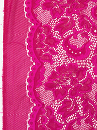 Vivid Cerise Pink Polyester/Lycra Double Boarder Scalloped Floral Weave Stretch Lace - NY Designer - 56W