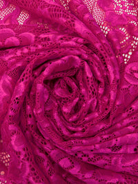 Vivid Cerise Pink Polyester/Lycra Double Boarder Scalloped Floral Weave Stretch Lace - NY Designer - 56W