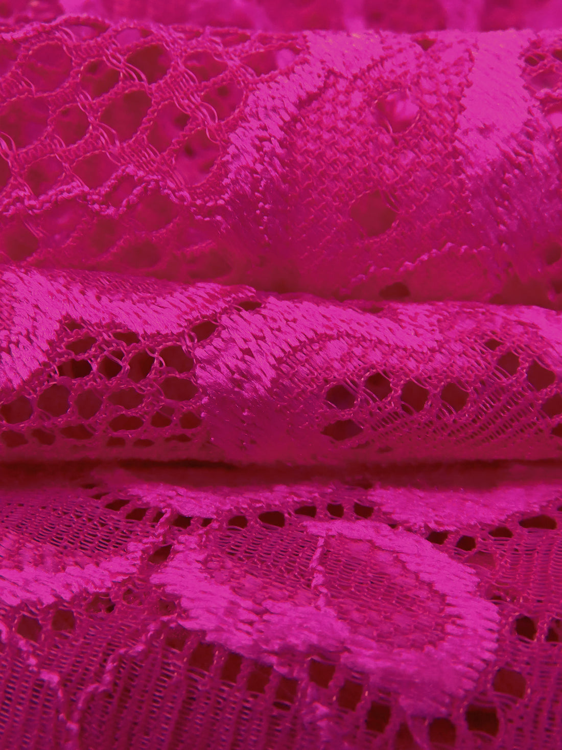 Vivid Cerise Pink Polyester/Lycra Double Boarder Scalloped Floral Weave Stretch Lace - NY Designer - 56W