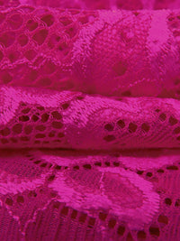 Vivid Cerise Pink Polyester/Lycra Double Boarder Scalloped Floral Weave Stretch Lace - NY Designer - 56W