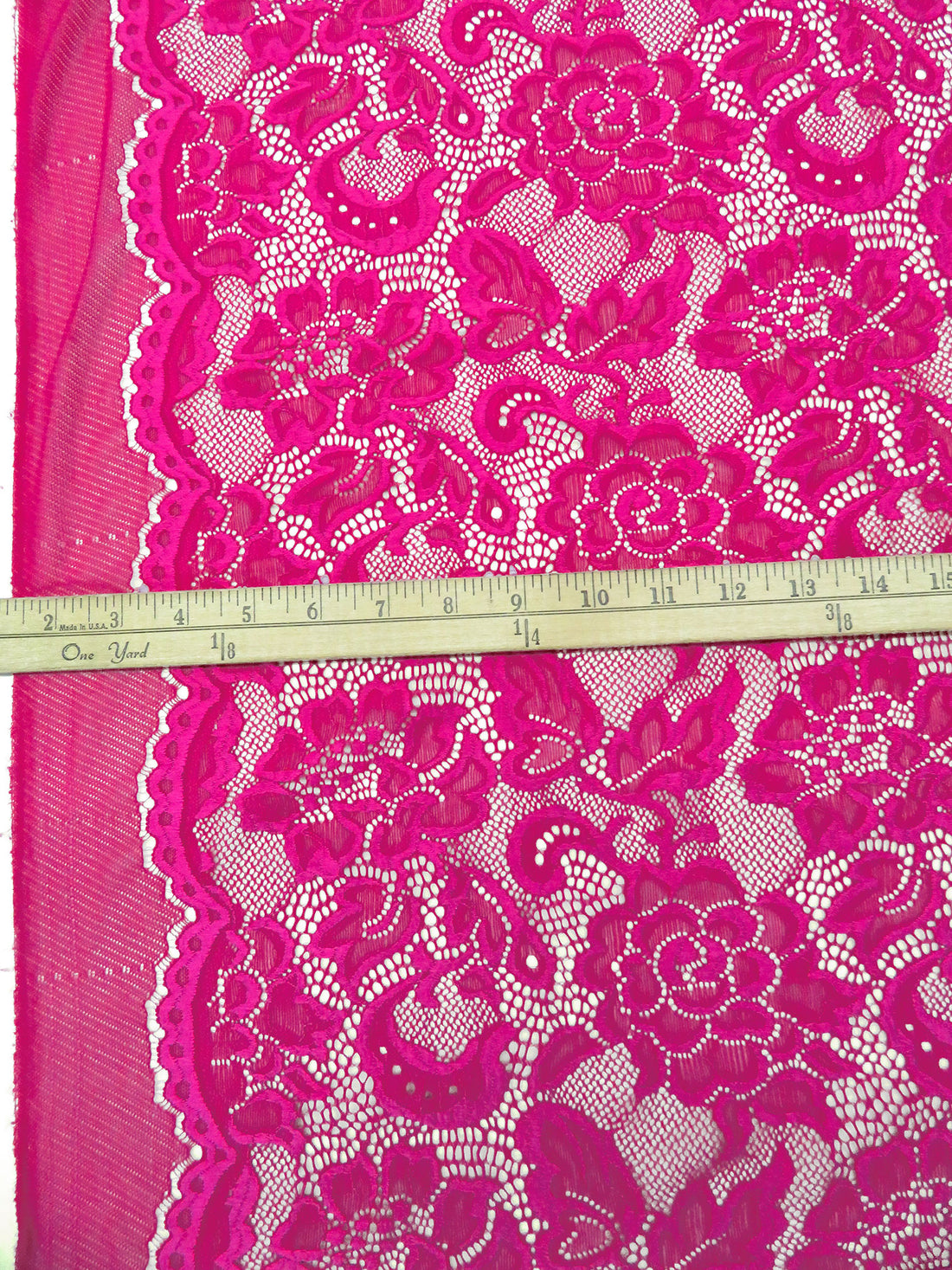Vivid Cerise Pink Polyester/Lycra Double Boarder Scalloped Floral Weave Stretch Lace - NY Designer - 56W