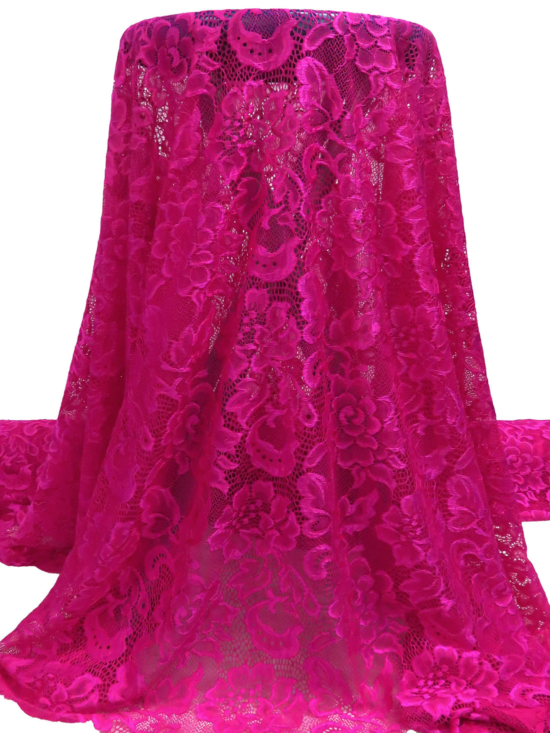 Vivid Cerise Pink Polyester/Lycra Double Boarder Scalloped Floral Weave Stretch Lace - NY Designer - 56W