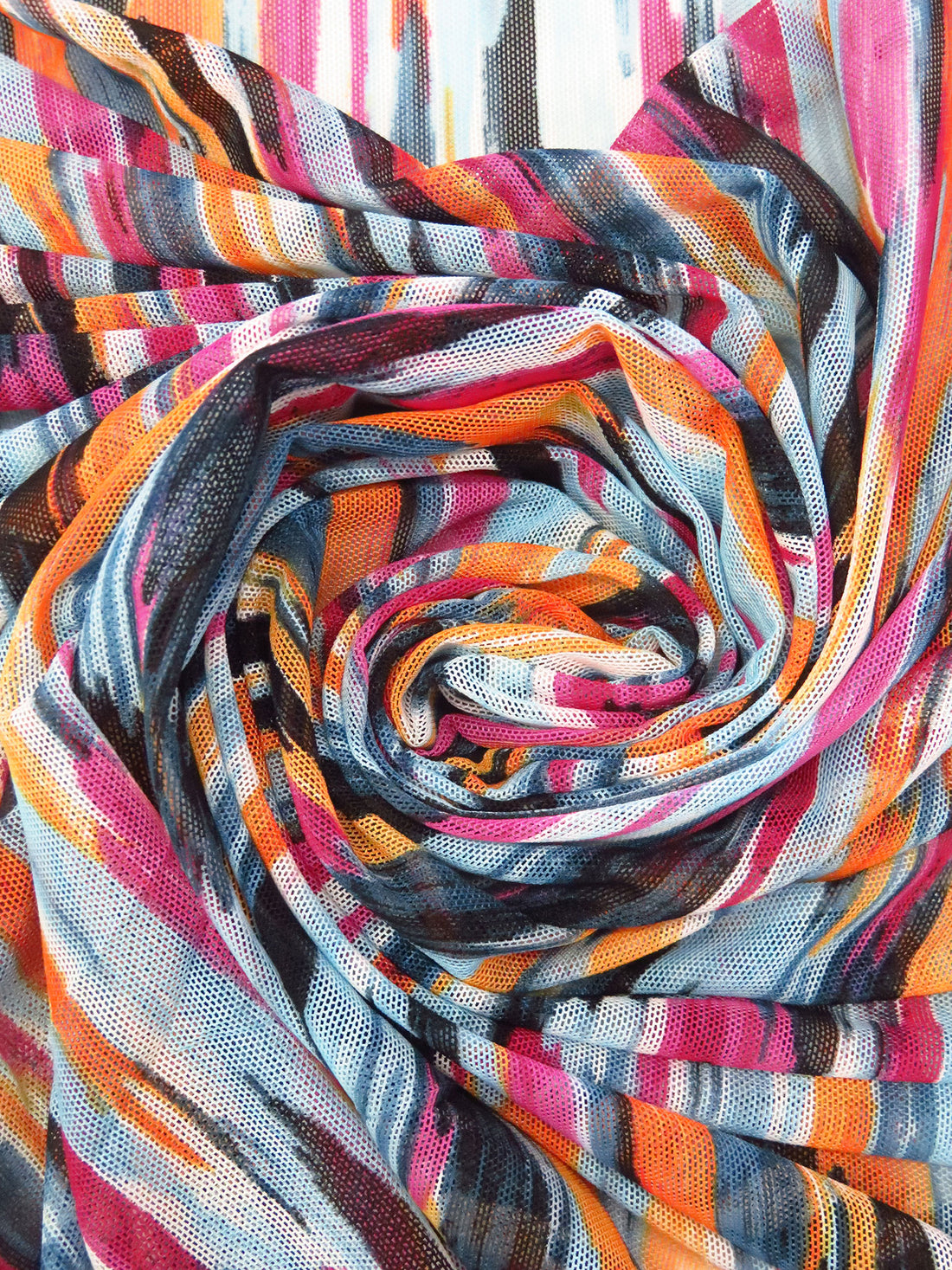 French Rose/Pumpkin/White/Multi Nylon/Lycra Abstract Brushstroke Print Mesh Knit - NY Designer - 54W