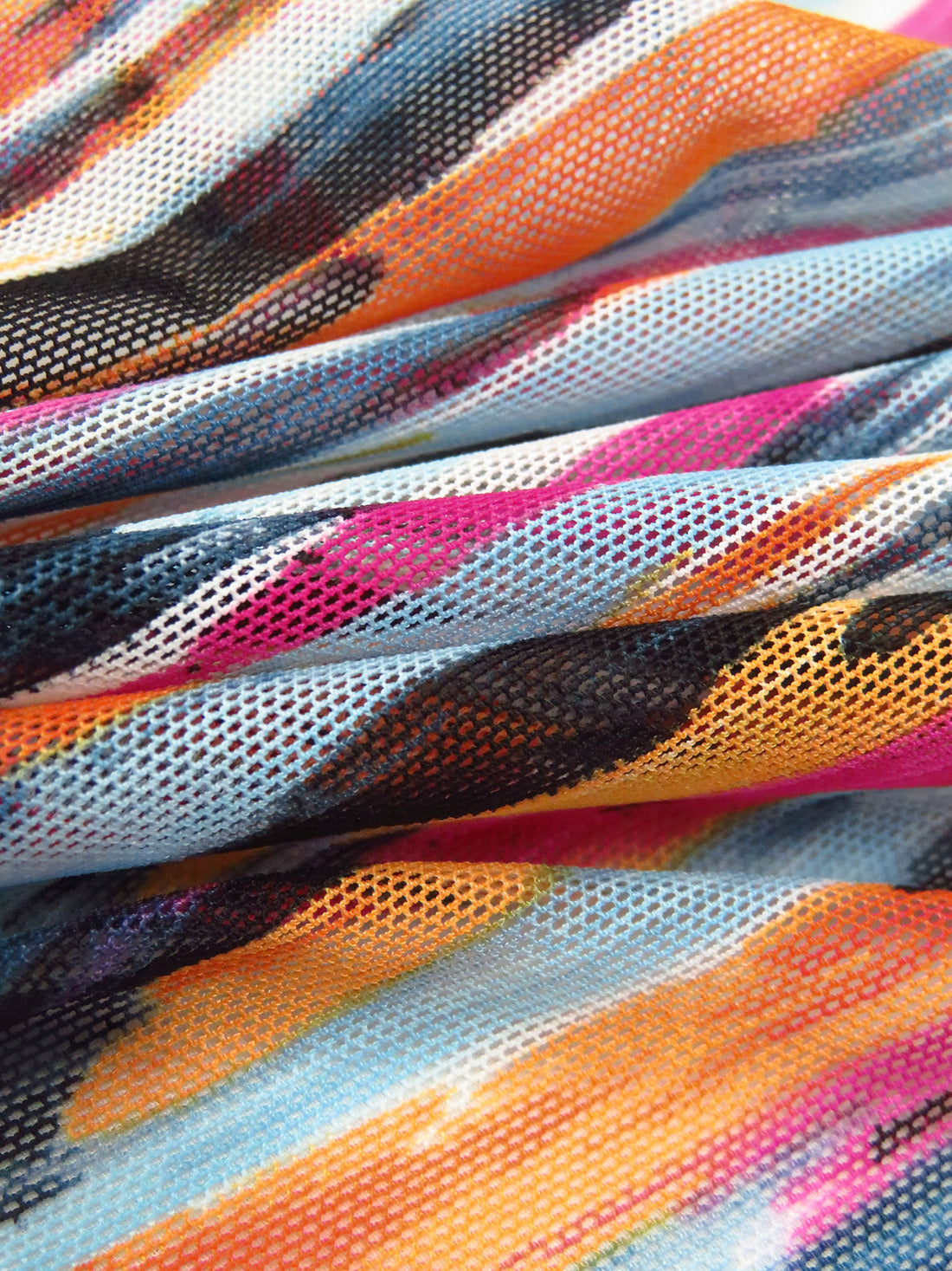 French Rose/Pumpkin/White/Multi Nylon/Lycra Abstract Brushstroke Print Mesh Knit - NY Designer - 54W