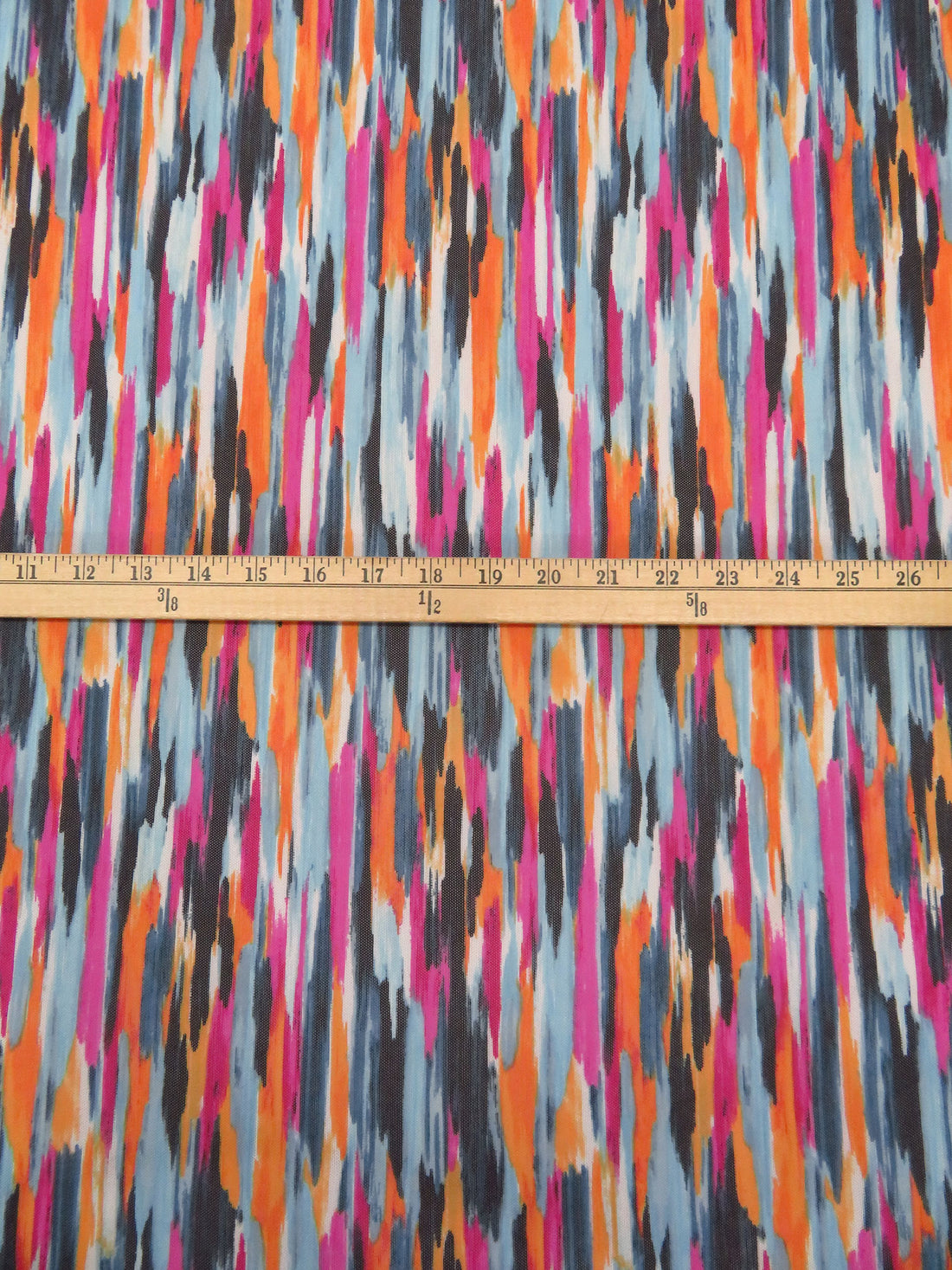 French Rose/Pumpkin/White/Multi Nylon/Lycra Abstract Brushstroke Print Mesh Knit - NY Designer - 54W