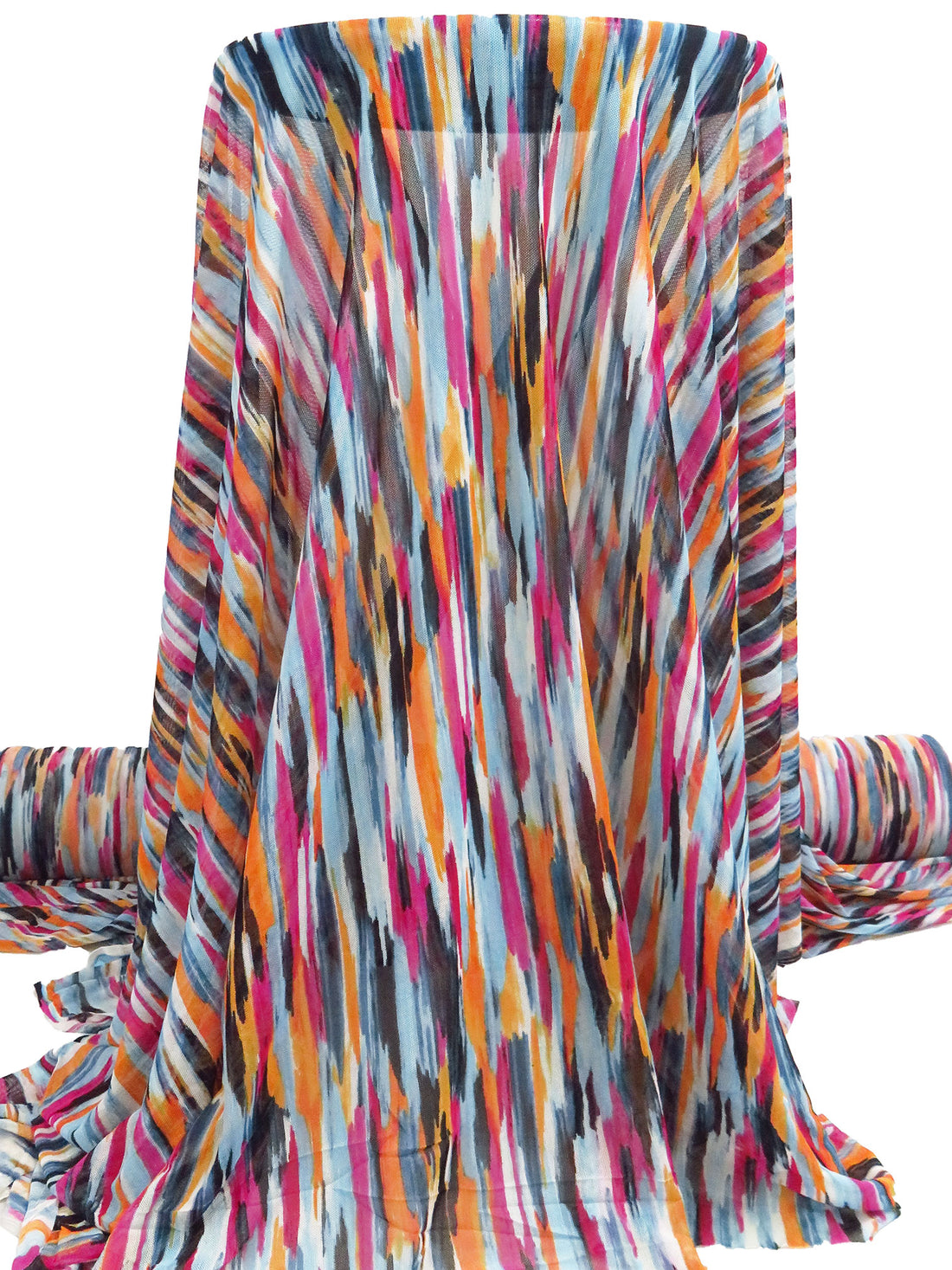 French Rose/Pumpkin/White/Multi Nylon/Lycra Abstract Brushstroke Print Mesh Knit - NY Designer - 54W