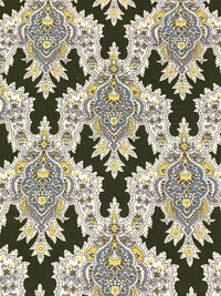 Olive Drab/Straw/Eggshell/Dark Silver 100% Rayon Damask Print Challis 43W