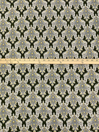 Olive Drab/Straw/Eggshell/Dark Silver 100% Rayon Damask Print Challis 43W