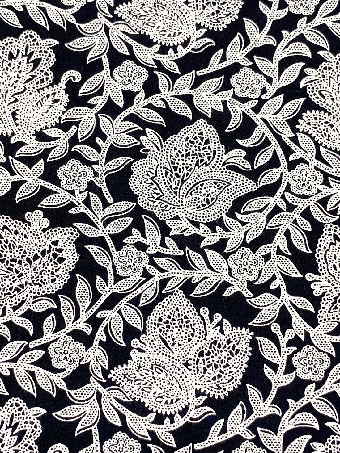Midnight Navy/White 100% Rayon Stylized Floral Print Challis 43W