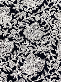 Midnight Navy/White 100% Rayon Stylized Floral Print Challis 43W