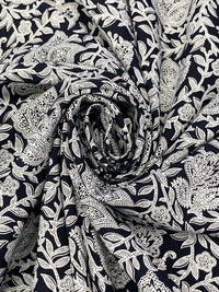 Midnight Navy/White 100% Rayon Stylized Floral Print Challis 43W