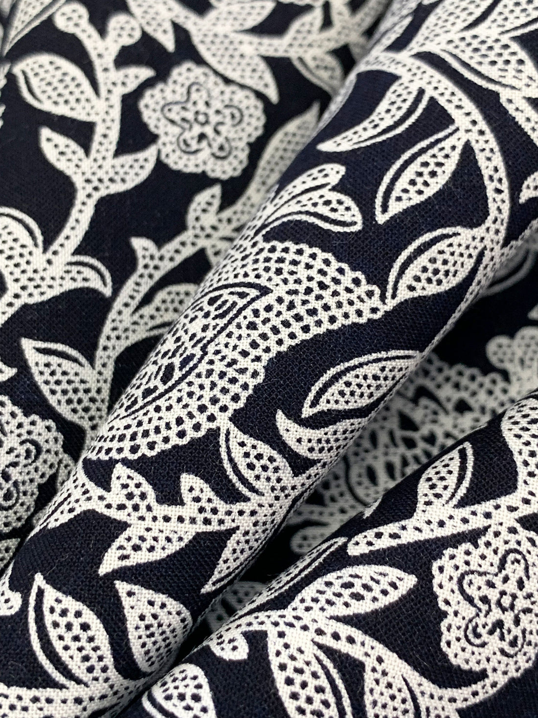 Midnight Navy/White 100% Rayon Stylized Floral Print Challis 43W