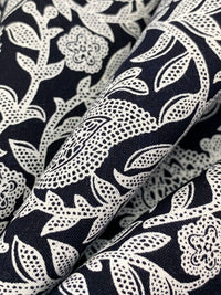 Midnight Navy/White 100% Rayon Stylized Floral Print Challis 43W