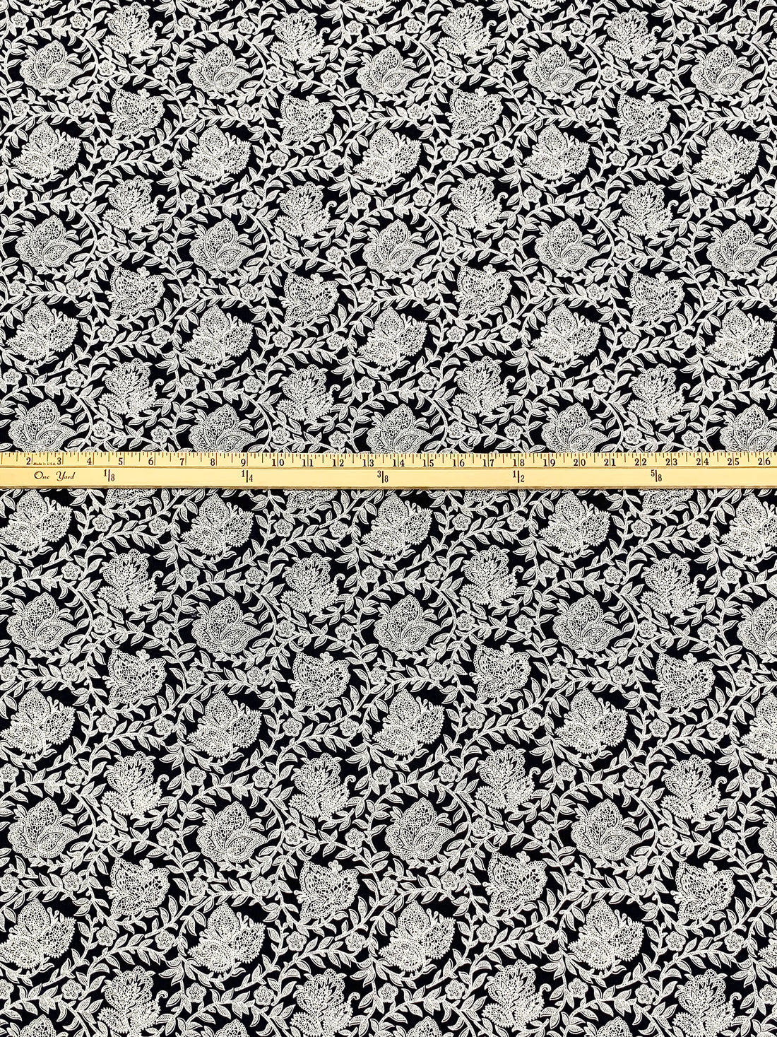 Midnight Navy/White 100% Rayon Stylized Floral Print Challis 43W