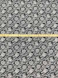 Midnight Navy/White 100% Rayon Stylized Floral Print Challis 43W