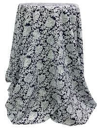 Midnight Navy/White 100% Rayon Stylized Floral Print Challis 43W