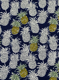 Navy/Brass/White 100% Rayon Pineapple Print Challis 43W