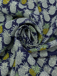 Navy/Brass/White 100% Rayon Pineapple Print Challis 43W