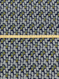 Navy/Brass/White 100% Rayon Pineapple Print Challis 43W