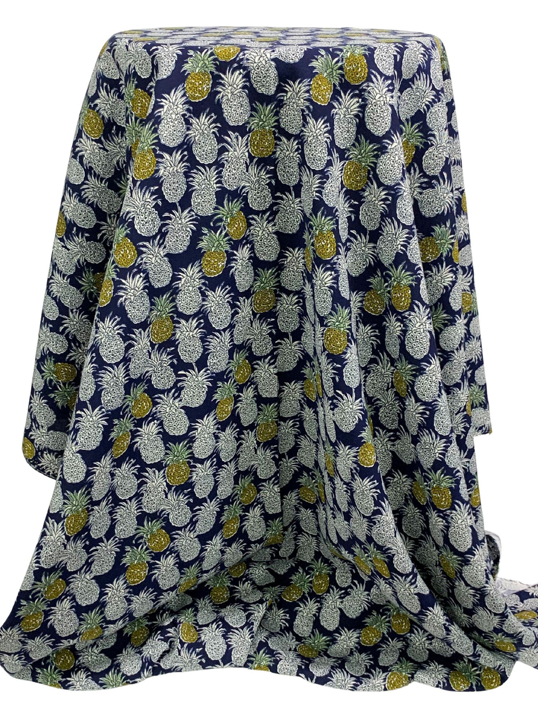 Navy/Brass/White 100% Rayon Pineapple Print Challis 43W
