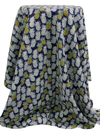 Navy/Brass/White 100% Rayon Pineapple Print Challis 43W