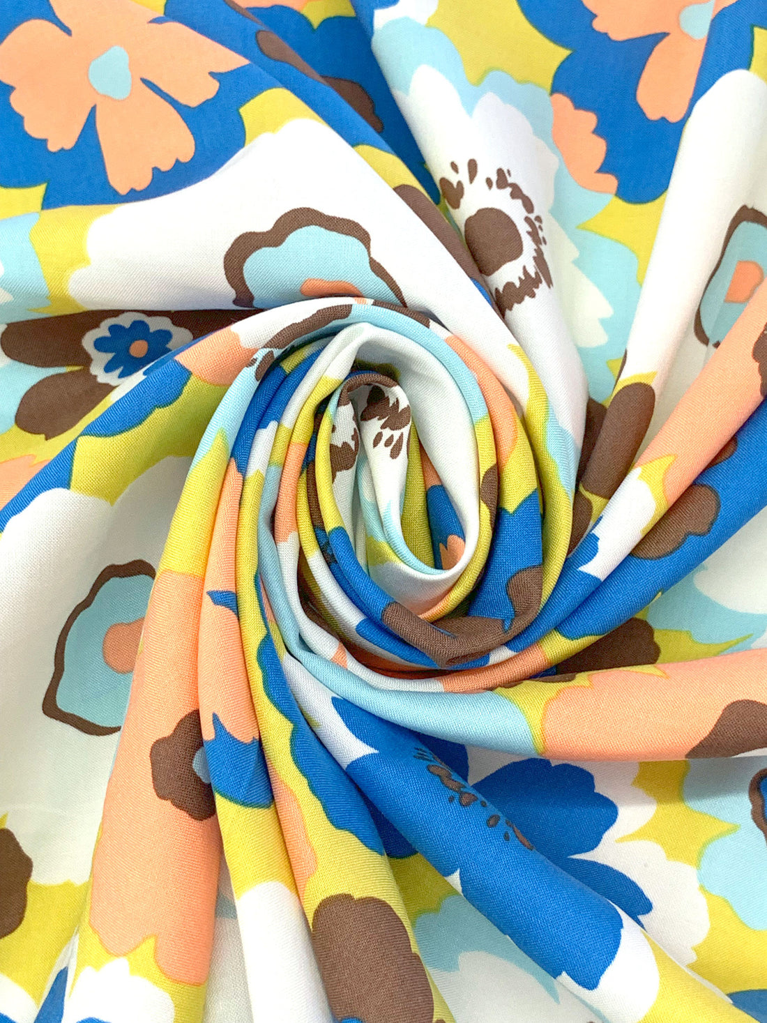 Old Gold/Cyan Cobalt Blue/Apricot/White 100% Rayon Floral Print Challis 43W