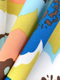 Old Gold/Cyan Cobalt Blue/Apricot/White 100% Rayon Floral Print Challis 43W