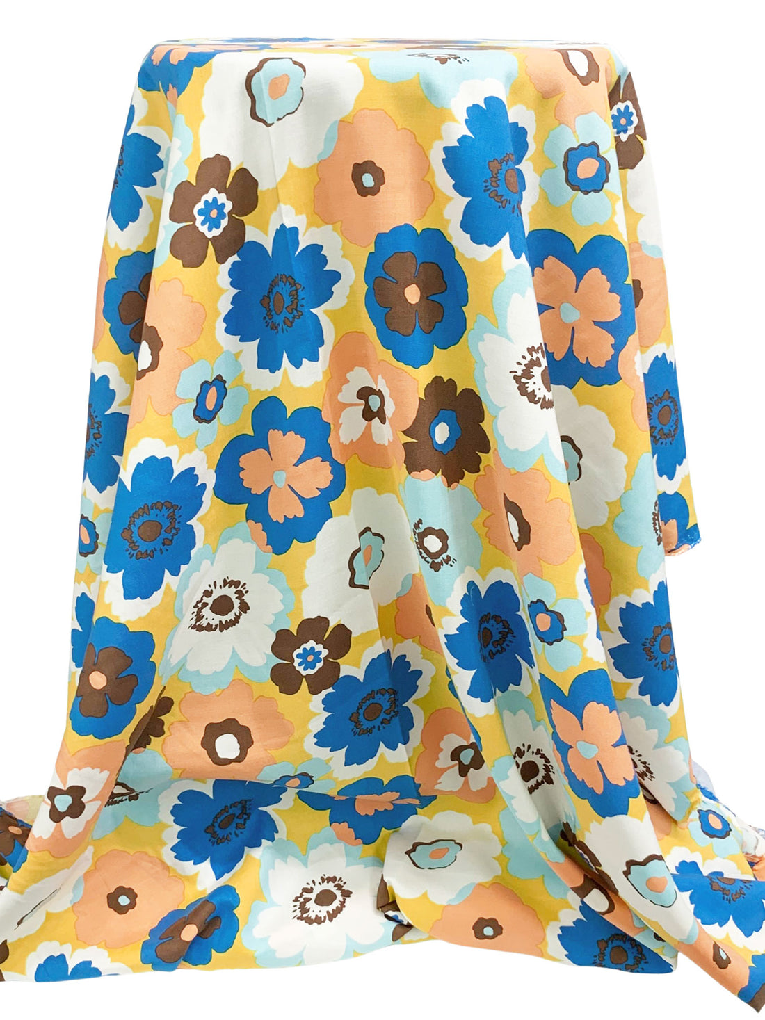 Old Gold/Cyan Cobalt Blue/Apricot/White 100% Rayon Floral Print Challis 43W