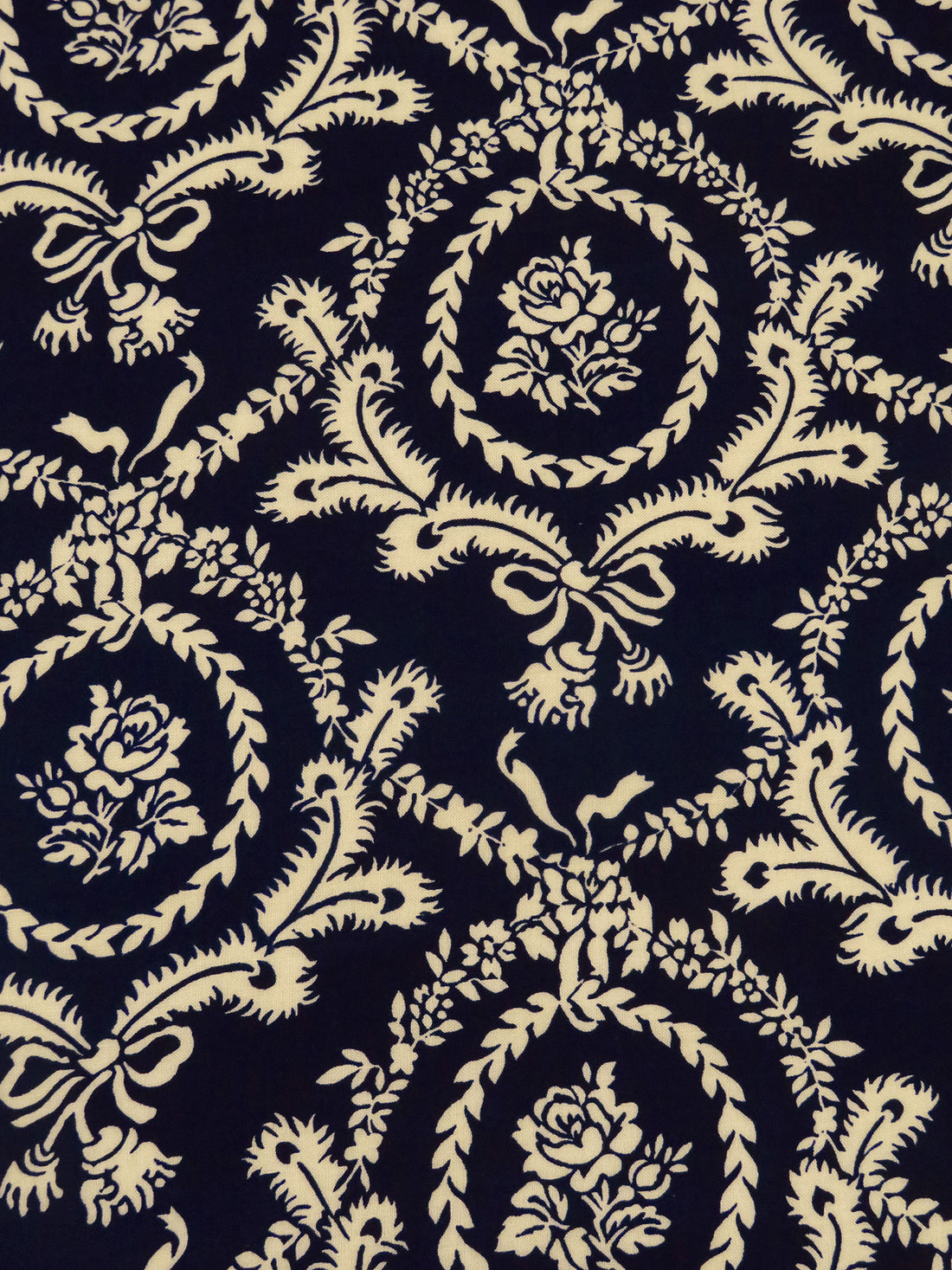 Midnight Navy/Ecru 100% Rayon Floral Framed Damask Print Challis - NY Designer - 43W