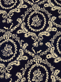 Midnight Navy/Ecru 100% Rayon Floral Framed Damask Print Challis - NY Designer - 43W