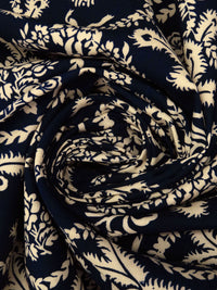 Midnight Navy/Ecru 100% Rayon Floral Framed Damask Print Challis - NY Designer - 43W
