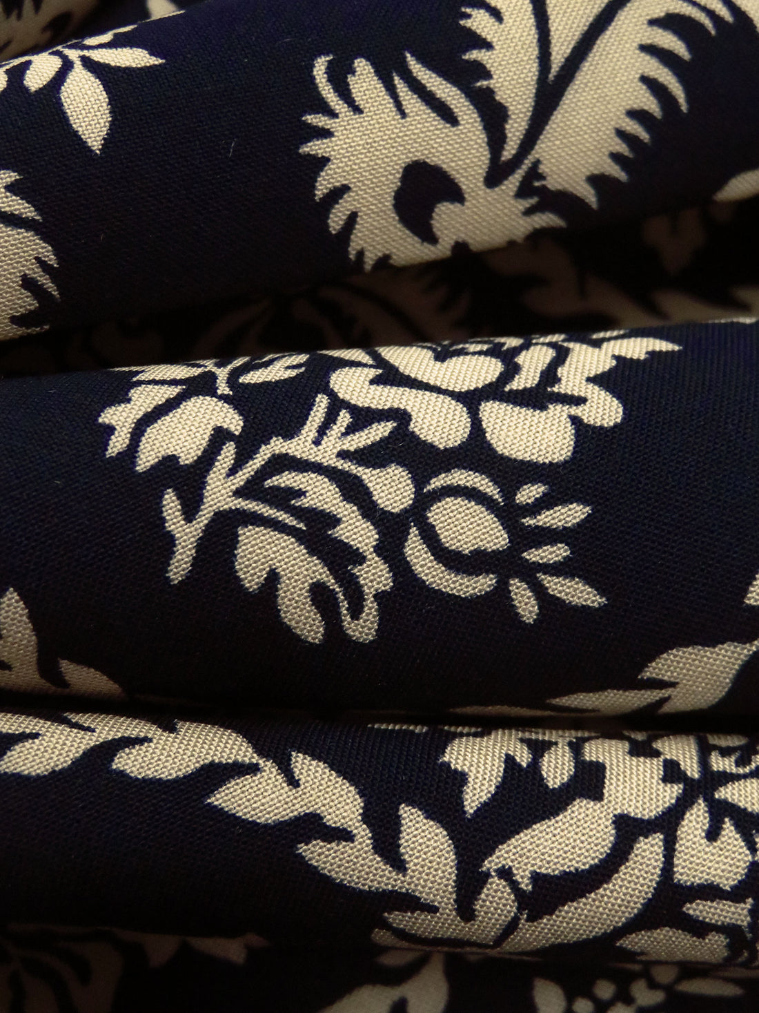 Midnight Navy/Ecru 100% Rayon Floral Framed Damask Print Challis - NY Designer - 43W