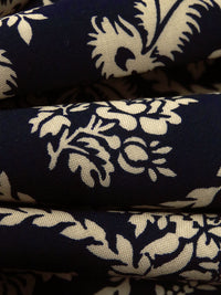 Midnight Navy/Ecru 100% Rayon Floral Framed Damask Print Challis - NY Designer - 43W
