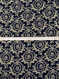 Midnight Navy/Ecru 100% Rayon Floral Framed Damask Print Challis - NY Designer - 43W