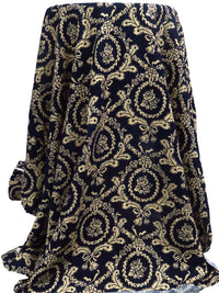 Midnight Navy/Ecru 100% Rayon Floral Framed Damask Print Challis - NY Designer - 43W