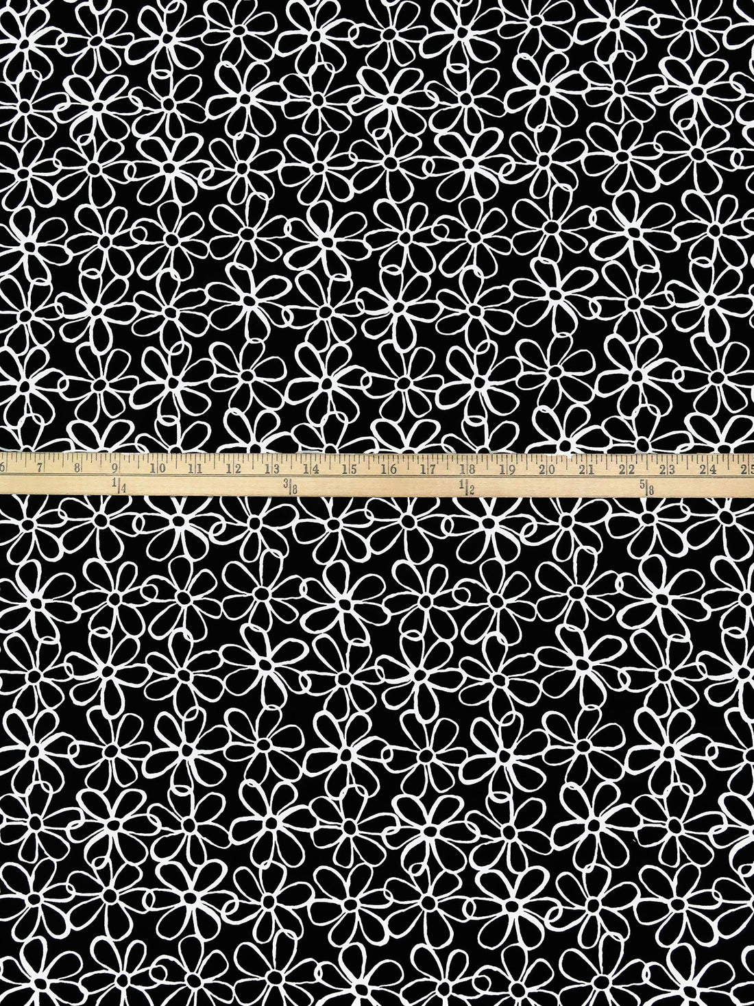 Black/Ghost White 100% Rayon Artistic Floral Print Challis - NY Designer - 43W