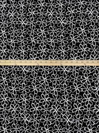 Black/Ghost White 100% Rayon Artistic Floral Print Challis - NY Designer - 43W