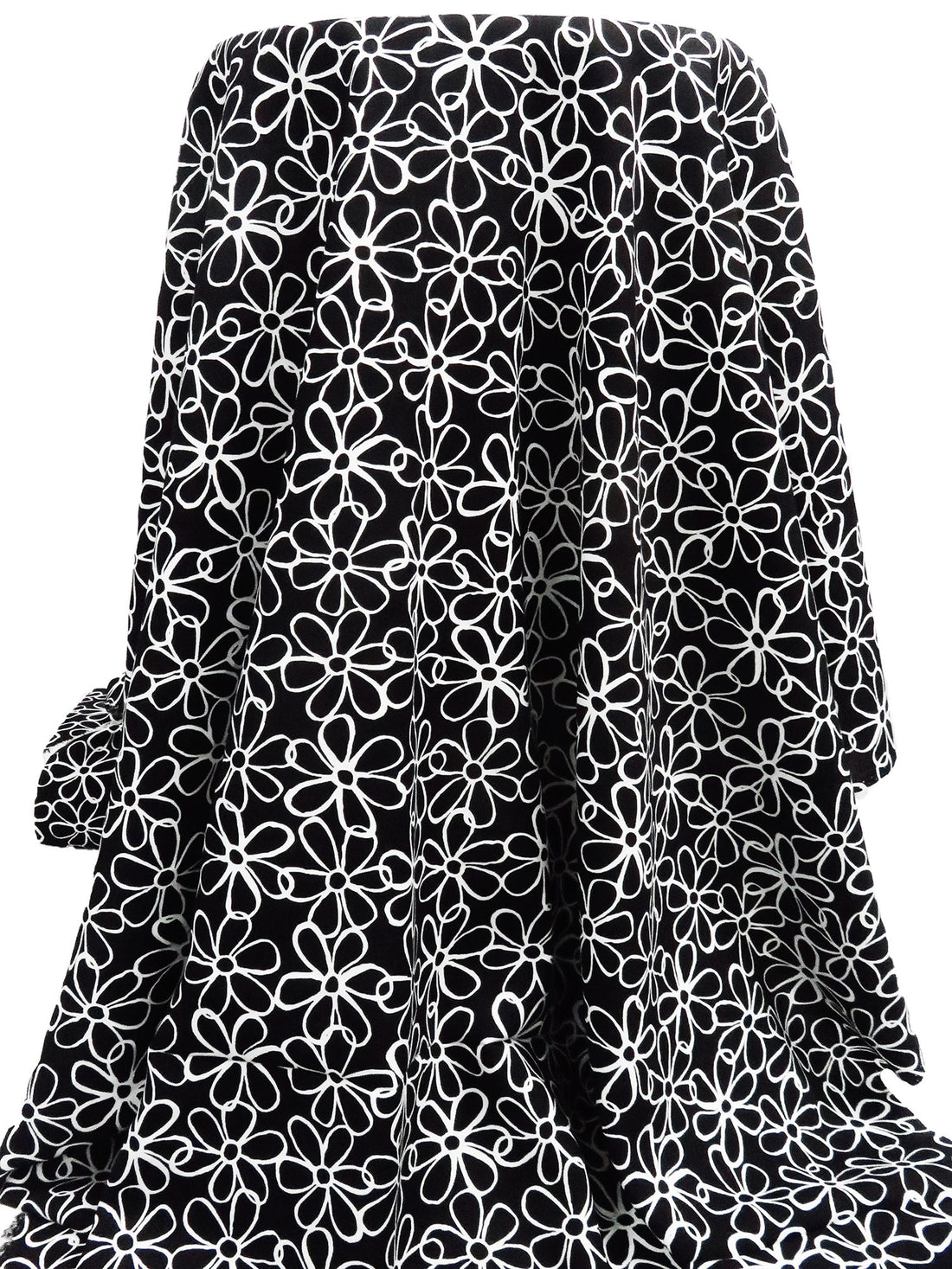 Black/Ghost White 100% Rayon Artistic Floral Print Challis - NY Designer - 43W