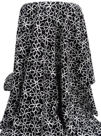 Black/Ghost White 100% Rayon Artistic Floral Print Challis - NY Designer - 43W