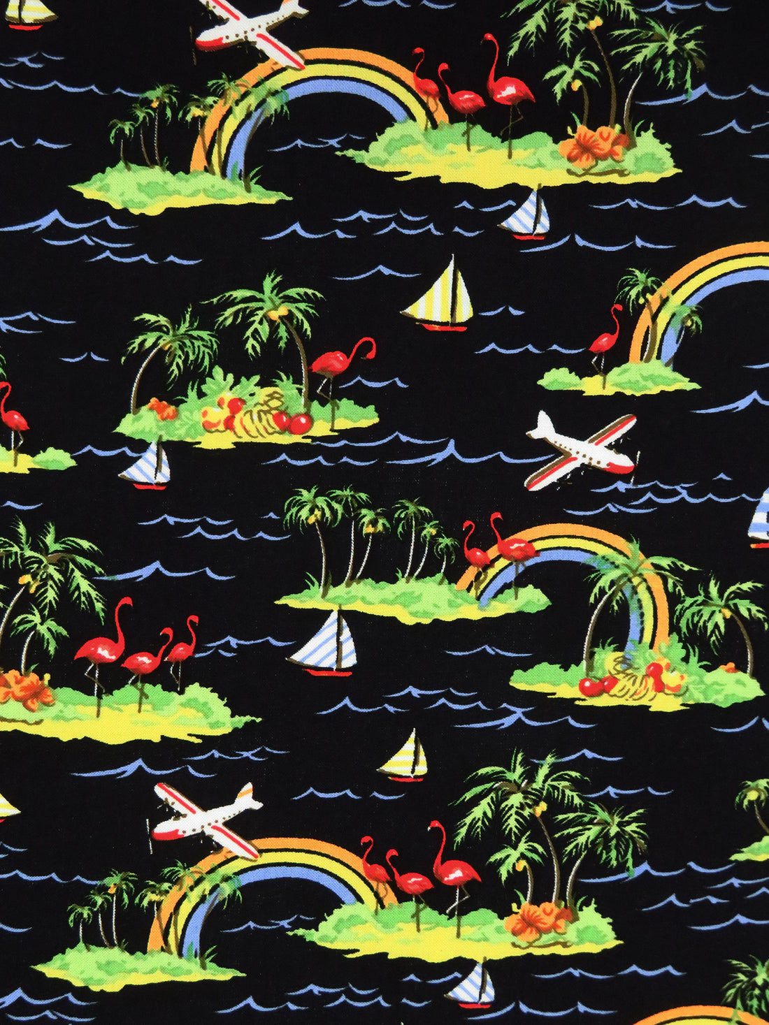 Black/Straw/Inchworm/Multi 100% Rayon Various Rainbow Beach Scene Print Challis - NY Designer - 43W