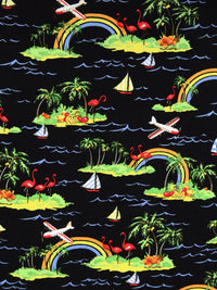 Black/Straw/Inchworm/Multi 100% Rayon Various Rainbow Beach Scene Print Challis - NY Designer - 43W