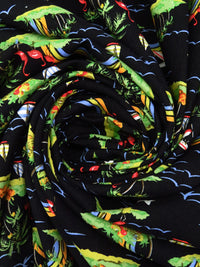 Black/Straw/Inchworm/Multi 100% Rayon Various Rainbow Beach Scene Print Challis - NY Designer - 43W