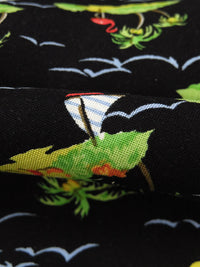 Black/Straw/Inchworm/Multi 100% Rayon Various Rainbow Beach Scene Print Challis - NY Designer - 43W