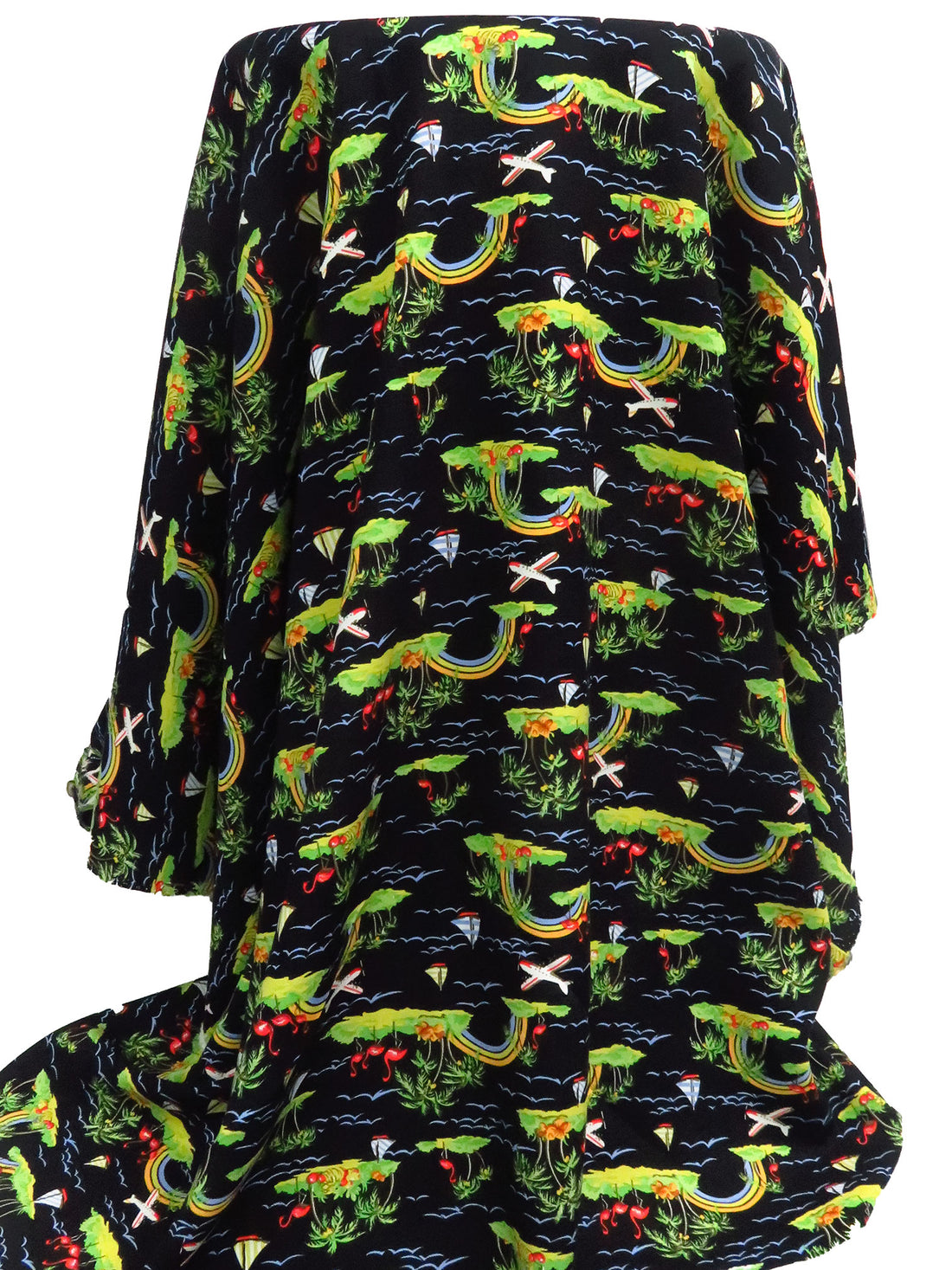 Black/Straw/Inchworm/Multi 100% Rayon Various Rainbow Beach Scene Print Challis - NY Designer - 43W