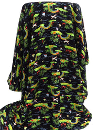 Black/Straw/Inchworm/Multi 100% Rayon Various Rainbow Beach Scene Print Challis - NY Designer - 43W